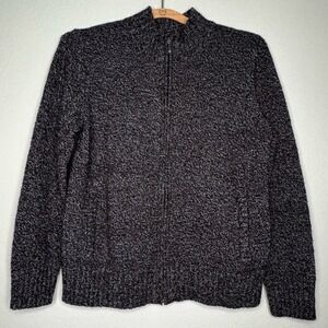 Karen Scott Women's Zip-Up Sweater‎ Cardigan in Black/White Marled- Sz PM